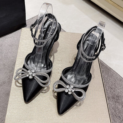 Women's Fashion Rhinestone Bow Pointed High Heels