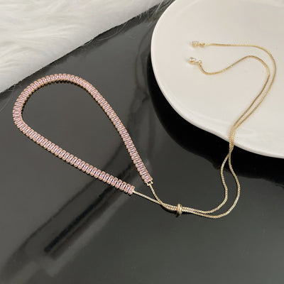 Fashion New Metal Long Tassel Zircon Choker Necklace