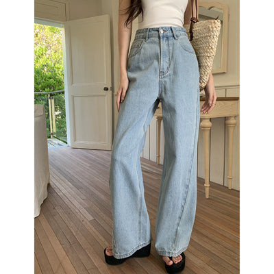 Women's Loose High Waist Retro Cropped Patchwork Wide-leg Jeans