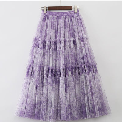 Ink Printing Skirt Elastic Waist Stitching Yarn