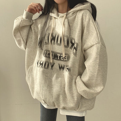 Women's Autumn And Winter Thickening Fleece Padded Coat Letter Hooded Sweater