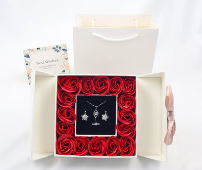 Rose Box Double Door Jewelry Box Valentine's Day Bow Gift Box Necklace Locket