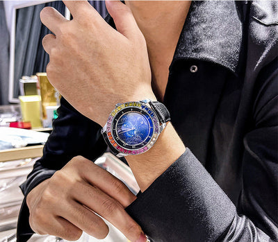 Ogulas Starry Sky Colorful Crystals Automatic Mechanical Watch Men's Waterproof Luminous Personality