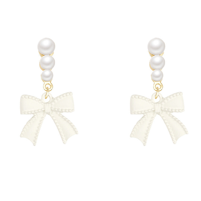 Bow Earrings Female Luxury Pearl
