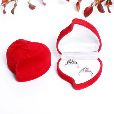 Rose Heart-shaped Maroon Couple Diamond Ring Box