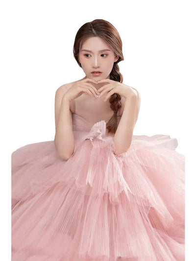 Elegant Girl's Wedding Photography Dress Pink White