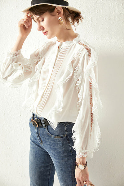 Women's French Style Fungus Slimming Loose All-match Lace Shirt