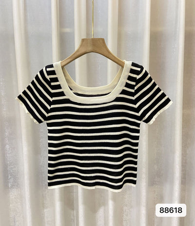 Casual Short-sleeved Slim-fit Striped T-shirt