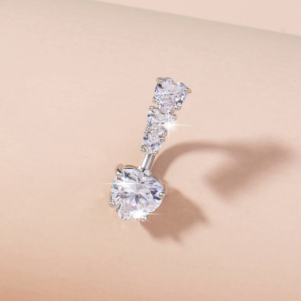 Personality Niche Creative Heart-shaped Zircon Belly Button Ring