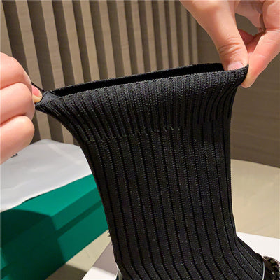 Women's Shoes Leather Knitted Stitching Thin Mid-tube Elastic Socks