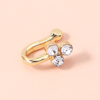 Niche design mini diamond U-shaped fake clip gold 3 diamond fake nose ring nose ornaments for women