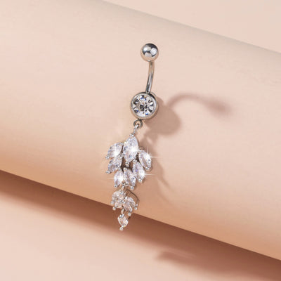 Simple Belly Button Ring Creative Leaf Micro-inlaid Zircon