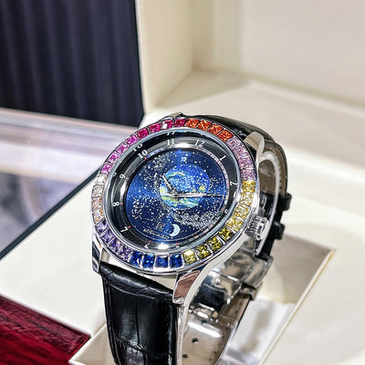 Ogulas Starry Sky Colorful Crystals Automatic Mechanical Watch Men's Waterproof Luminous Personality