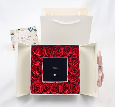 Rose Box Double Door Jewelry Box Valentine's Day Bow Gift Box Necklace Locket