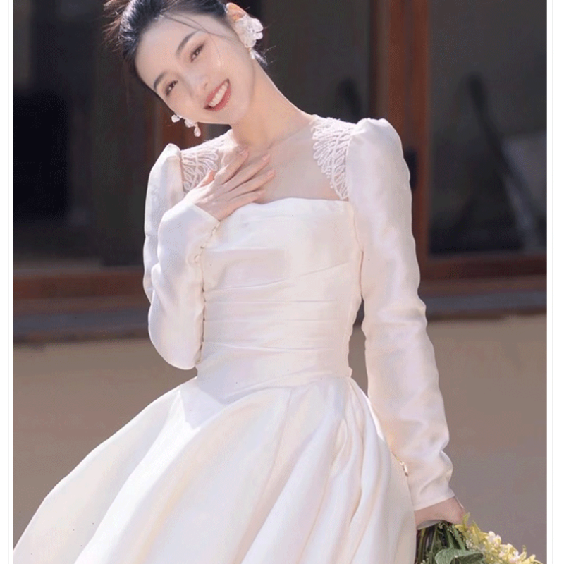 New Autumn And Winter Long Sleeve Advanced Texture Satin Simple Dress